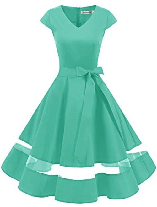 Gardenwed Women's 1950s Rockabilly Cocktail Party Dress Retro Vintage Swing Dress Cap-Sleeve V Neck