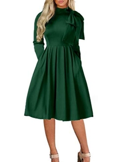 CILKOO Womens Tie Neck Peplum Waist Long Sleeve Bodycon Business Dress(S-XXL)