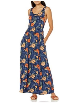 Women's Tropical Hawaiian Print Sleeveless Maxi Dress