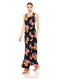 Women's Tropical Hawaiian Print Sleeveless Maxi Dress