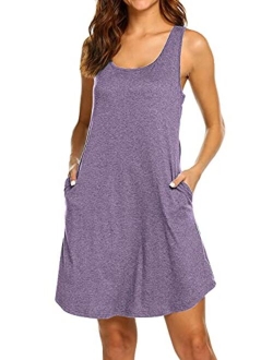 LuckyMore Womens Casual Scoop Neck Sleeveless Racerback Tunic Dress with Pockets