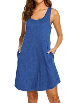 LuckyMore Womens Casual Scoop Neck Sleeveless Racerback Tunic Dress with Pockets