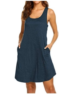 LuckyMore Womens Casual Scoop Neck Sleeveless Racerback Tunic Dress with Pockets