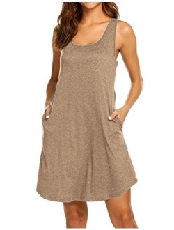 LuckyMore Womens Casual Scoop Neck Sleeveless Racerback Tunic Dress with Pockets