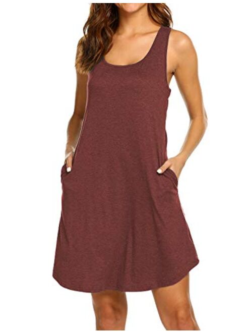 LuckyMore Womens Casual Scoop Neck Sleeveless Racerback Tunic Dress with Pockets