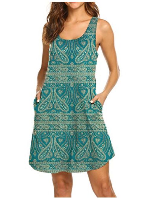 LuckyMore Womens Casual Scoop Neck Sleeveless Racerback Tunic Dress with Pockets