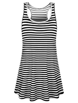 Hibelle Women's Scoop Neck Sleeveless Casual Printed Tank Dress with Pockets