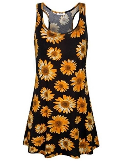 Hibelle Women's Scoop Neck Sleeveless Casual Printed Tank Dress with Pockets