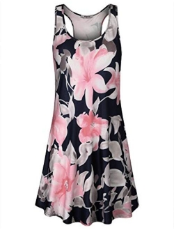 Hibelle Women's Scoop Neck Sleeveless Casual Printed Tank Dress with Pockets