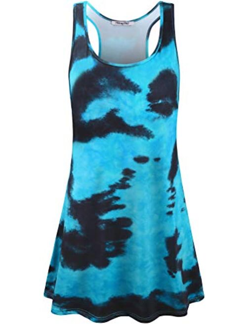 Hibelle Women's Scoop Neck Sleeveless Casual Printed Tank Dress with Pockets