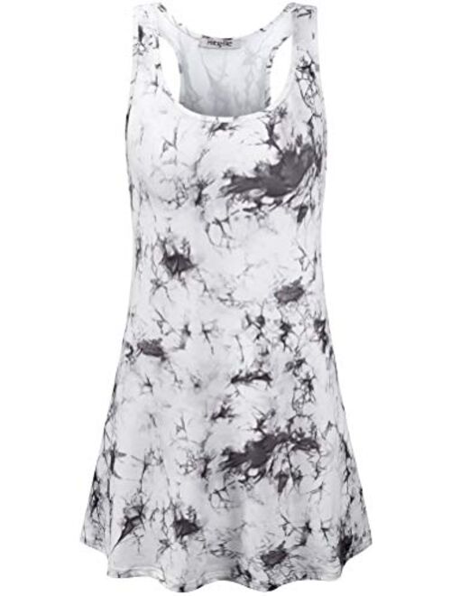 Hibelle Women's Scoop Neck Sleeveless Casual Printed Tank Dress with Pockets