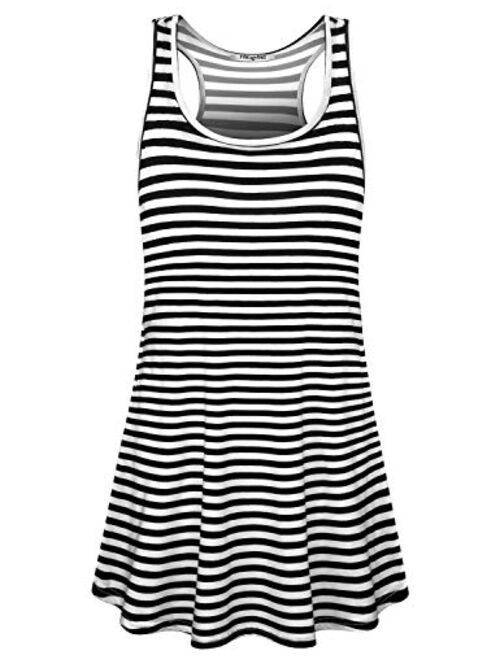 Hibelle Women's Scoop Neck Sleeveless Casual Printed Tank Dress with Pockets