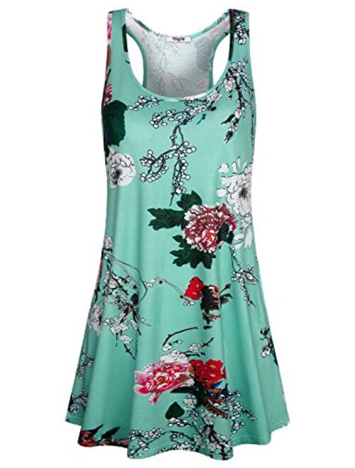 Hibelle Women's Scoop Neck Sleeveless Casual Printed Tank Dress with Pockets