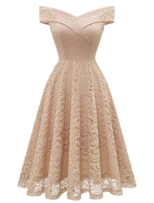 HomRain Women's Elegant Floral Lace Dress Off The Shoulder High Low Hem Dresses for Wedding for Cocktail for Party