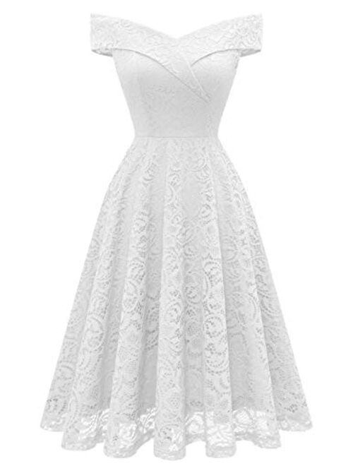 HomRain Women's Elegant Floral Lace Dress Off The Shoulder High Low Hem Dresses for Wedding for Cocktail for Party