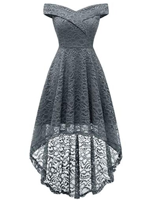 HomRain Women's Elegant Floral Lace Dress Off The Shoulder High Low Hem Dresses for Wedding for Cocktail for Party