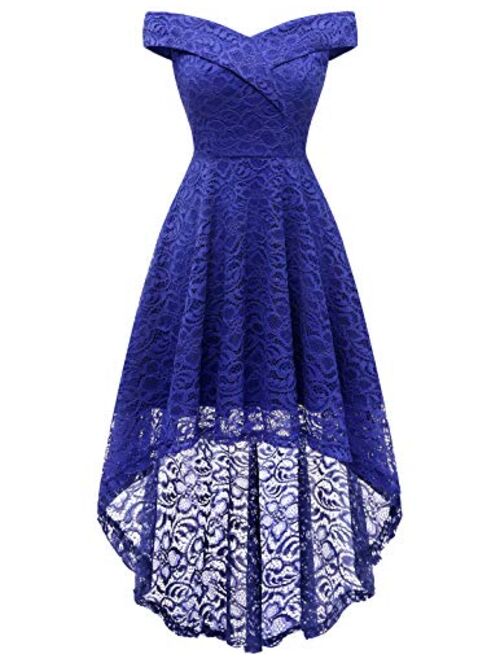 HomRain Women's Elegant Floral Lace Dress Off The Shoulder High Low Hem Dresses for Wedding for Cocktail for Party