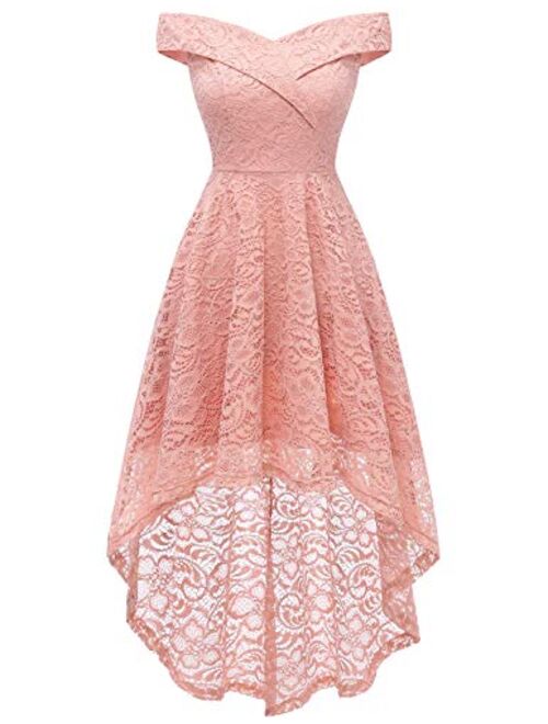 HomRain Women's Elegant Floral Lace Dress Off The Shoulder High Low Hem Dresses for Wedding for Cocktail for Party