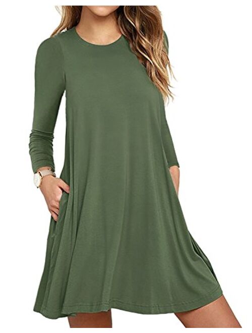 HAOMEILI Women's Long Sleeve Pockets Casual Loose T-Shirt Dresses