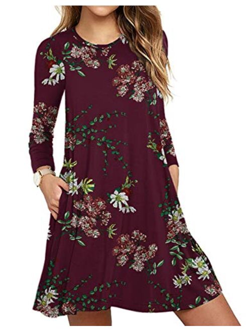 HAOMEILI Women's Long Sleeve Pockets Casual Loose T-Shirt Dresses