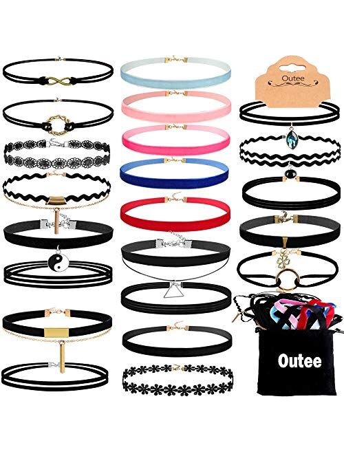 Outee 30 Pcs Choker Set Black Chokers Necklaces for Women Velvet Chokers Necklaces for Teen Girls Henna Tattoo Choker Ribbon