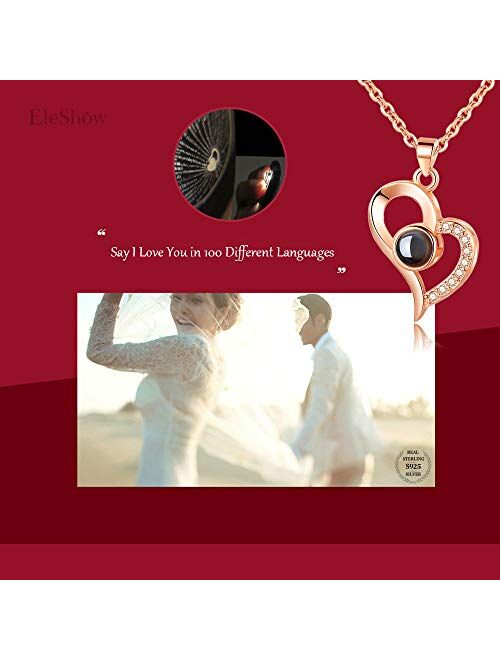 EleShow 925 Sterling Silver I Love You Necklace 100 Languages Love Necklace for Girlfriend Women Romantic Gifts for Her