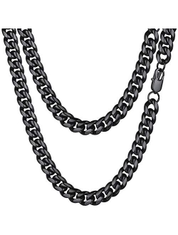 PROSTEEL Stainless Steel Cuban Chain Necklace, Silver/Gold/Black Tone, Nickel-Free, Hypoallergenic Necklace, W: 4.8mm-14mm, L: 14inch-30inch, Come Gift Box