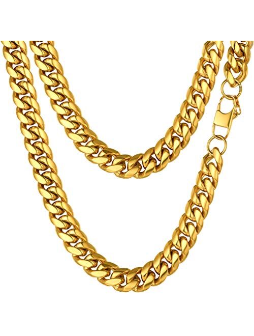 PROSTEEL Stainless Steel Cuban Chain Necklace, Silver/Gold/Black Tone, Nickel-Free, Hypoallergenic Necklace, W: 4.8mm-14mm, L: 14inch-30inch, Come Gift Box