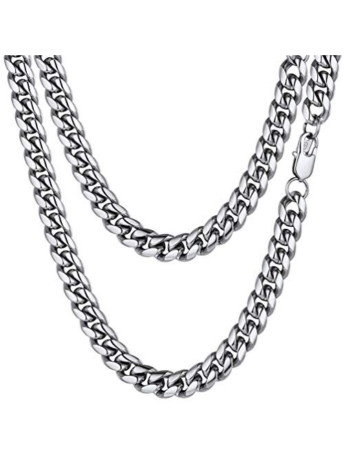 PROSTEEL Stainless Steel Cuban Chain Necklace, Silver/Gold/Black Tone, Nickel-Free, Hypoallergenic Necklace, W: 4.8mm-14mm, L: 14inch-30inch, Come Gift Box