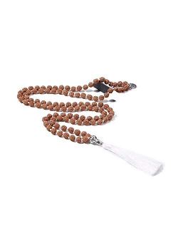 BALIBALI 108 Mala Beads Necklace Semi-Precious Gem Stones Meditation Necklace 108 Hand Knotted Japa Mala Beaded Tassel Necklace with Tree of Life Pendant