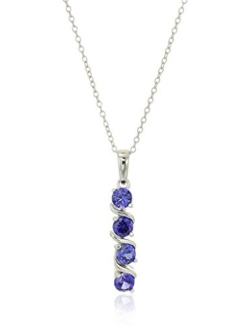 Amazon Collection Sterling Silver 4-Stone Genuine or Created Gemstone Pendant Necklace (4mm), 18