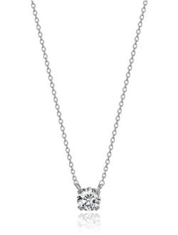 Platinum or Gold-Plated Sterling Silver Round-Cut Swarovski Zirconia Solitaire Pendant Necklace