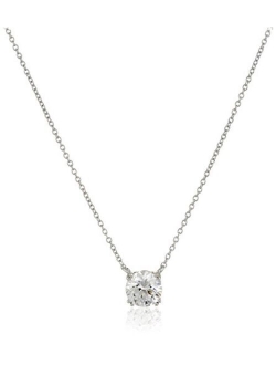 Platinum or Gold-Plated Sterling Silver Round-Cut Swarovski Zirconia Solitaire Pendant Necklace