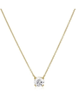 Platinum or Gold-Plated Sterling Silver Round-Cut Swarovski Zirconia Solitaire Pendant Necklace