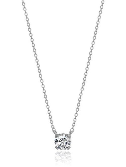 Platinum or Gold-Plated Sterling Silver Round-Cut Swarovski Zirconia Solitaire Pendant Necklace