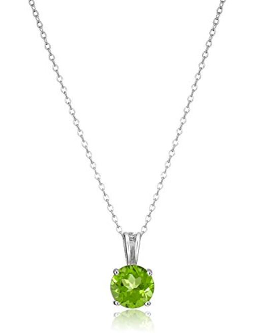 Amazon Essentials Sterling Silver Genuine or Created Round Cut Birthstone Pendant Necklace, 18"