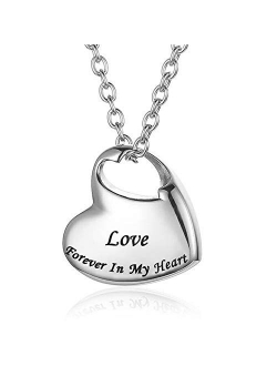 Cremation Urn Necklace for Ashes Urn Jewelry,Forever in My Heart Carved Locket Stainless Steel Keepsake Waterproof Memorial Pendant for mom & dad with Filling Kit