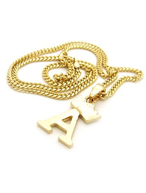 Fashion 21 Unisex Small Pave Crowned Initial Alphabet Letter Pendant 3mm 24 inches Cuban Chain Necklace in Gold Silver Tone