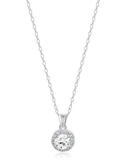 Sterling Silver Cubic Zirconia Halo Pendant Necklace (Round & Princess)