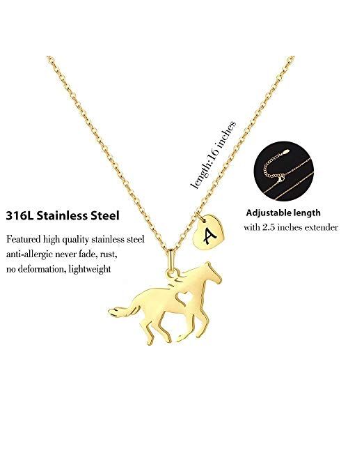 Girls Horse Necklace, Dainty Horse Jewelry for Girls Initial Necklace, Stainless Steel Kids Heart Initial Necklace Horse Girl Horse Pendant Letter Necklace Horse Gifts fo