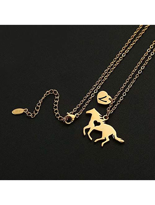 Girls Horse Necklace, Dainty Horse Jewelry for Girls Initial Necklace, Stainless Steel Kids Heart Initial Necklace Horse Girl Horse Pendant Letter Necklace Horse Gifts fo