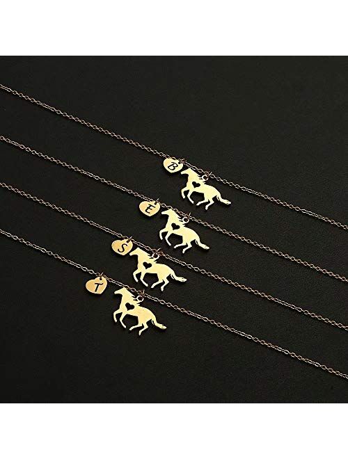 Girls Horse Necklace, Dainty Horse Jewelry for Girls Initial Necklace, Stainless Steel Kids Heart Initial Necklace Horse Girl Horse Pendant Letter Necklace Horse Gifts fo