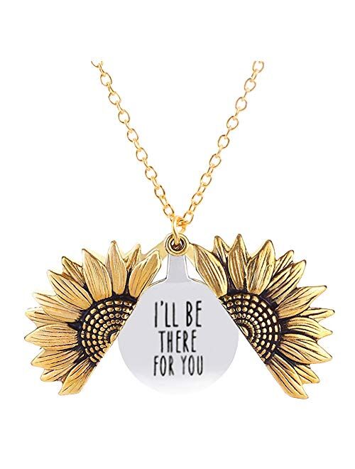 JYH You are My Sunshine Necklace Sunflower Open Locket 14K Gold Plated Necklace Pendant Gifts for Women Girls