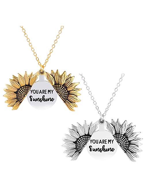 JYH You are My Sunshine Necklace Sunflower Open Locket 14K Gold Plated Necklace Pendant Gifts for Women Girls