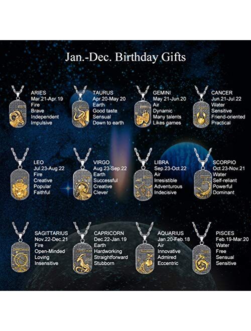 PROSTEEL Stainless Steel Zodiac Star Sign Constellation Horoscope Pendant Necklace Gift Idea Men Women