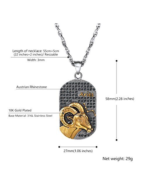 PROSTEEL Stainless Steel Zodiac Star Sign Constellation Horoscope Pendant Necklace Gift Idea Men Women