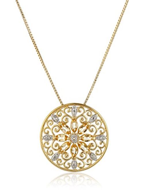 18k Yellow Gold Plated Sterling Silver Gemstone and Diamond Accent Filigree Mandala Pendant Necklace, 18"