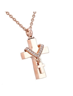 HooAMI Cremation Jewelry for Ashes Cross Urn Necklace Pendant Memorial Ash Jewelry