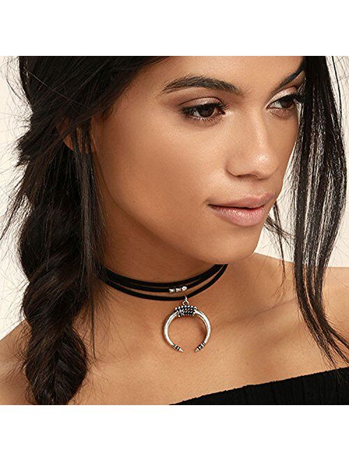 fxmimior Women Black Moon Crescent Pendant Choker Sexy Rock Handmade Bohe Necklace Women Accessories