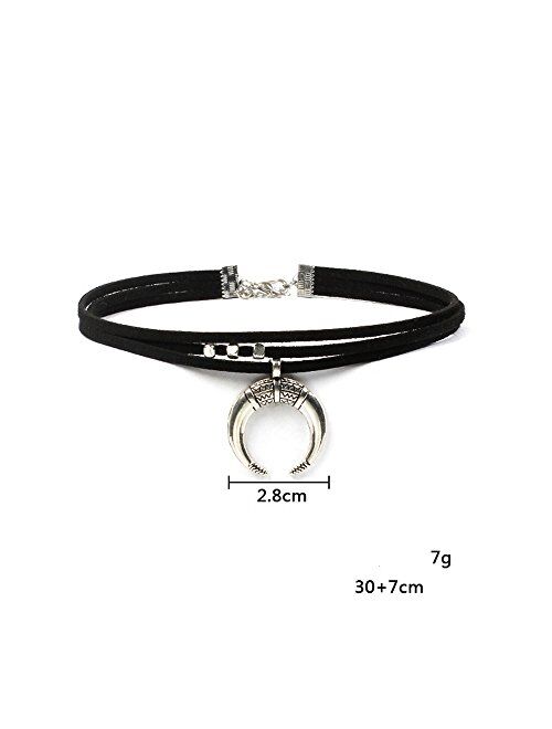 fxmimior Women Black Moon Crescent Pendant Choker Sexy Rock Handmade Bohe Necklace Women Accessories